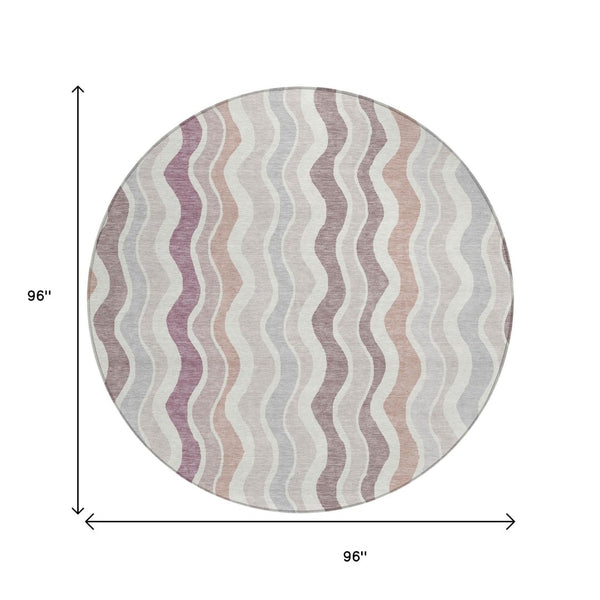 HomeRoots 8' Blush Ivory and Taupe Round Striped Rug - Durable, Washable, Stylish for Indoor & Outdoor Spaces 660531