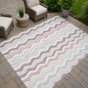 HomeRoots 9' X 12' Blush Ivory Taupe Striped Area Rug - Washable, Stain-Resistant for Indoor and Outdoor Use! 660533