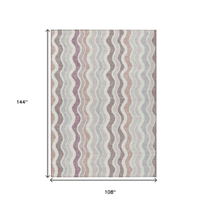 HomeRoots 9' X 12' Blush Ivory Taupe Striped Area Rug - Washable, Stain-Resistant for Indoor and Outdoor Use! 660533