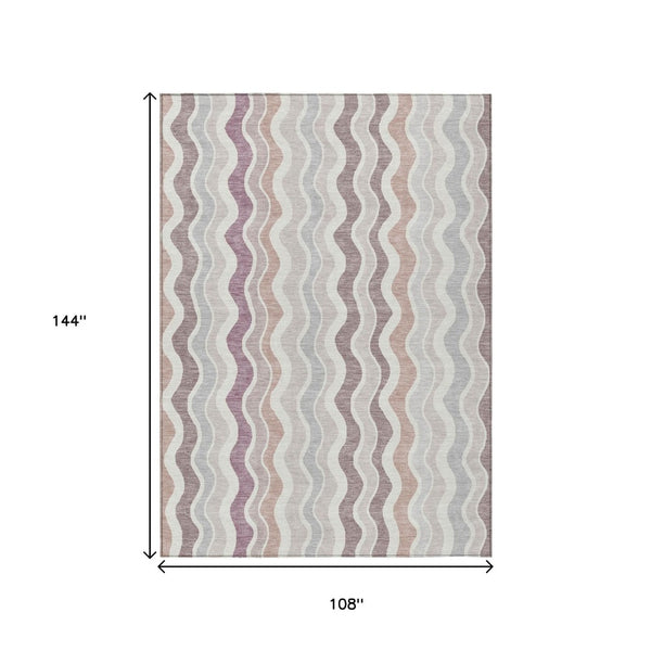 HomeRoots 9' X 12' Blush Ivory Taupe Striped Area Rug - Washable, Stain-Resistant for Indoor and Outdoor Use! 660533
