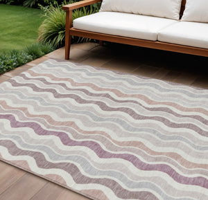 HomeRoots 10' Stylish Blush Ivory Taupe Striped Washable Area Rug – Perfect for Indoor & Outdoor Spaces! 660534