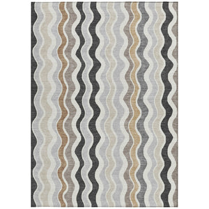 HomeRoots 5' Charcoal Ivory Gray Striped Washable Area Rug - Durable Indoor Outdoor Style for Every Space 660536