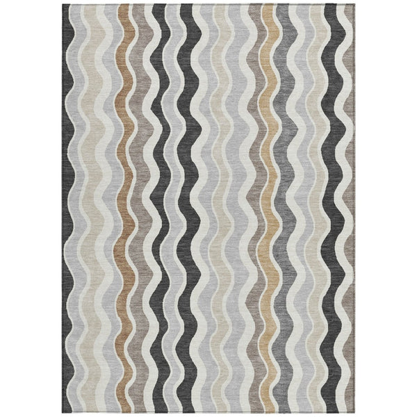 HomeRoots 5' Charcoal Ivory Gray Striped Washable Area Rug - Durable Indoor Outdoor Style for Every Space 660536