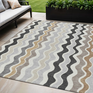 HomeRoots 5' Charcoal Ivory Gray Striped Washable Area Rug - Durable Indoor Outdoor Style for Every Space 660536