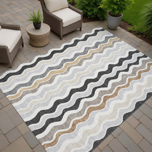 HomeRoots 5' Charcoal Ivory Gray Striped Washable Area Rug - Durable Indoor Outdoor Style for Every Space 660536