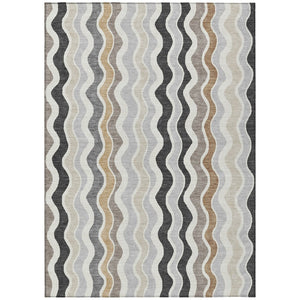 HomeRoots 5' Charcoal Ivory Gray Striped Washable Area Rug - Durable Indoor Outdoor Style for Every Space 660536