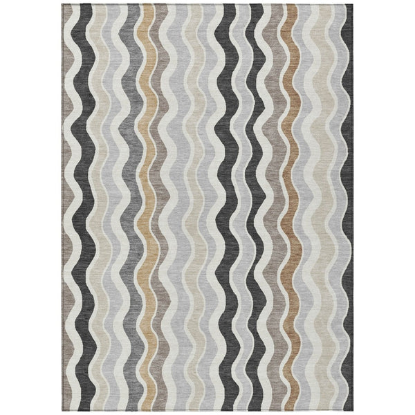 HomeRoots 5' Charcoal Ivory Gray Striped Washable Area Rug - Durable Indoor Outdoor Style for Every Space 660536