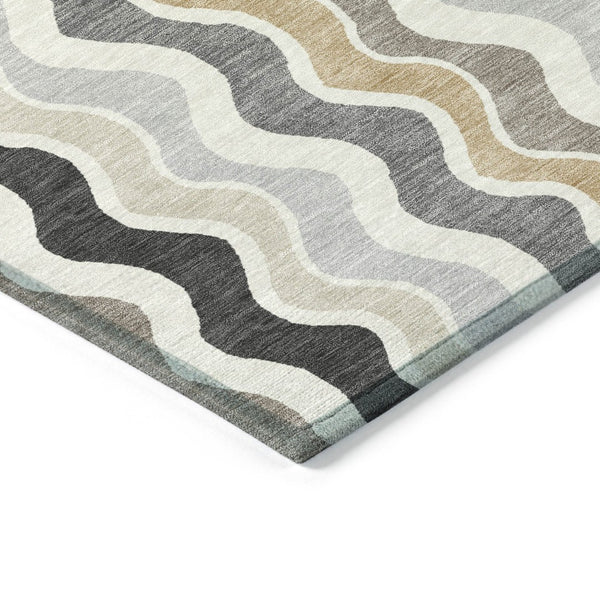 HomeRoots 5' Charcoal Ivory Gray Striped Washable Area Rug - Durable Indoor Outdoor Style for Every Space 660536