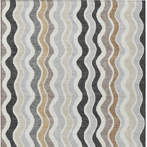 HomeRoots 5' Charcoal Ivory Gray Striped Washable Area Rug - Durable Indoor Outdoor Style for Every Space 660536