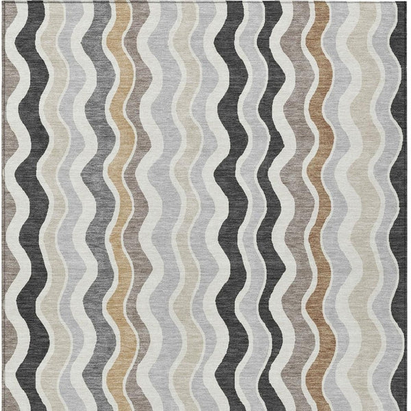 HomeRoots 5' Charcoal Ivory Gray Striped Washable Area Rug - Durable Indoor Outdoor Style for Every Space 660536