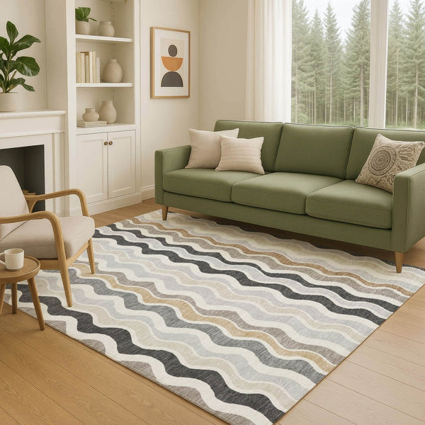 HomeRoots 5' Charcoal Ivory Gray Striped Washable Area Rug - Durable Indoor Outdoor Style for Every Space 660536
