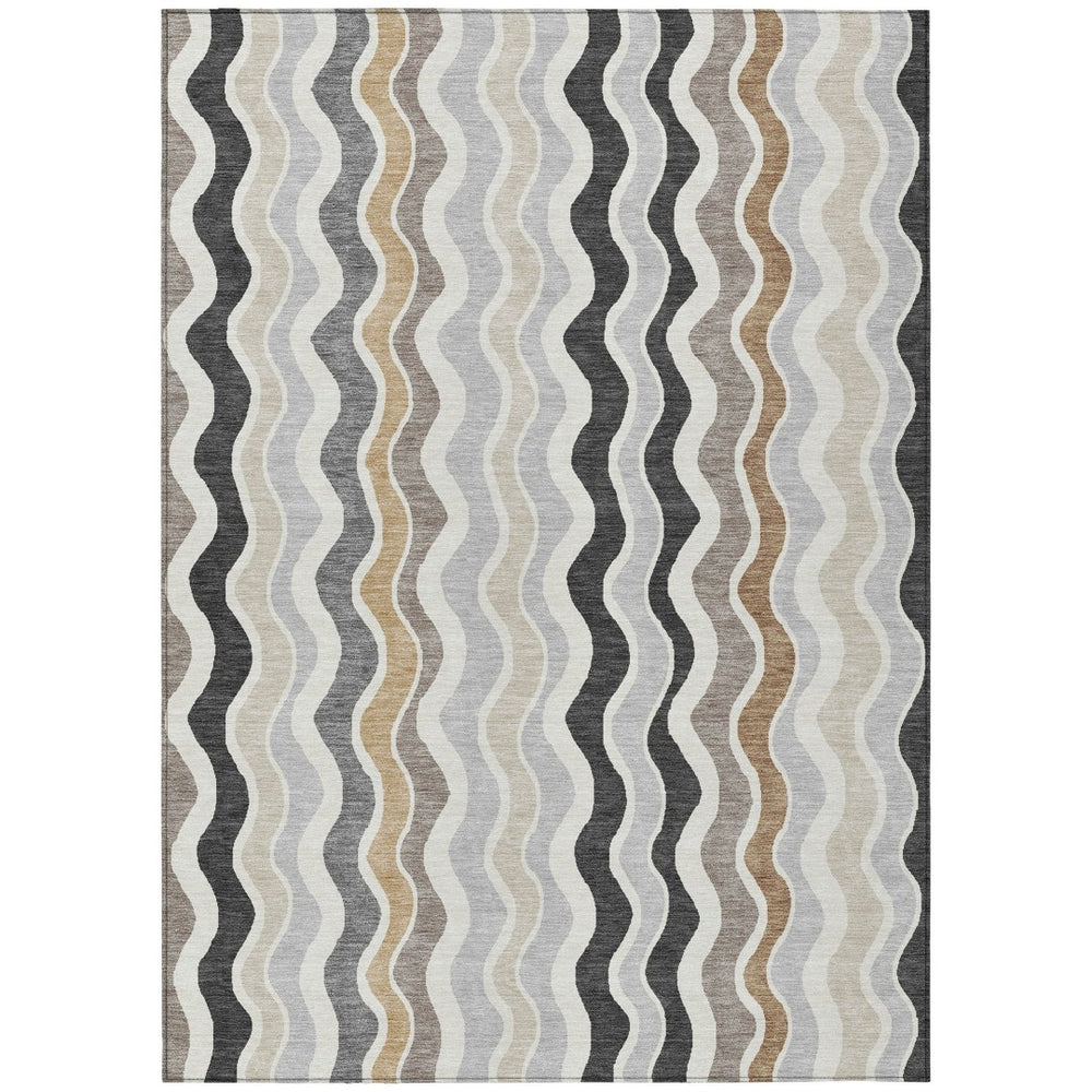 HomeRoots 8' X 10' Charcoal Ivory Gray Striped Area Rug - Stylish, Washable, Stain-Resistant for Indoor/Outdoor Use 660538