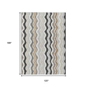 HomeRoots 10' X 14' Charcoal Ivory Gray Striped Washable Area Rug - Durable Indoor/Outdoor Style for Any Space 660540