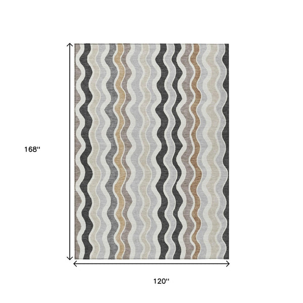 HomeRoots 10' X 14' Charcoal Ivory Gray Striped Washable Area Rug - Durable Indoor/Outdoor Style for Any Space 660540