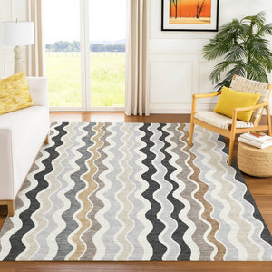 HomeRoots 10' X 14' Charcoal Ivory Gray Striped Washable Area Rug - Durable Indoor/Outdoor Style for Any Space 660540