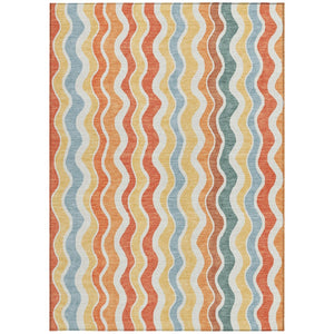 HomeRoots 5' Coral Ivory & Gold Striped Washable Area Rug – Durable, Stylish for Indoor/Outdoor Spaces 660542
