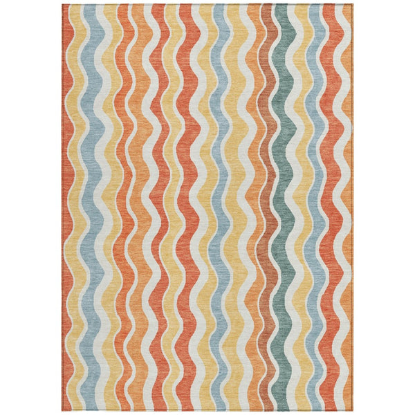 HomeRoots 5' Coral Ivory & Gold Striped Washable Area Rug – Durable, Stylish for Indoor/Outdoor Spaces 660542