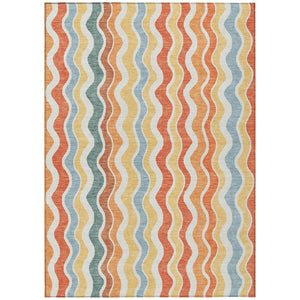 HomeRoots 5' Coral Ivory & Gold Striped Washable Area Rug – Durable, Stylish for Indoor/Outdoor Spaces 660542