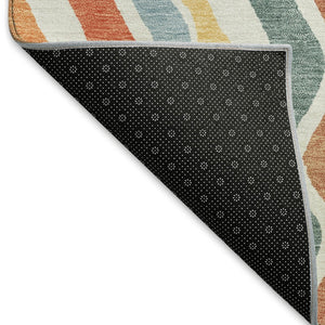 HomeRoots 5' Coral Ivory & Gold Striped Washable Area Rug – Durable, Stylish for Indoor/Outdoor Spaces 660542