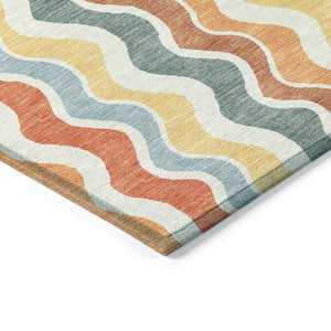 HomeRoots 5' Coral Ivory & Gold Striped Washable Area Rug – Durable, Stylish for Indoor/Outdoor Spaces 660542