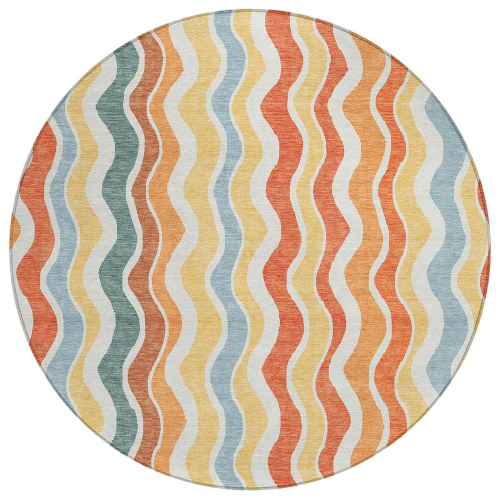 HomeRoots 8' Coral Ivory and Gold Round Rug - Stylish Striped Design for Indoor & Outdoor High-Traffic Areas 660543