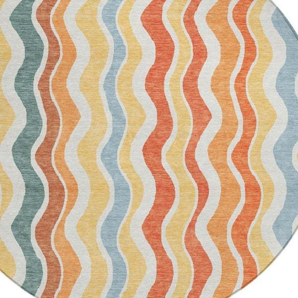 HomeRoots 8' Coral Ivory and Gold Round Rug - Stylish Striped Design for Indoor & Outdoor High-Traffic Areas 660543