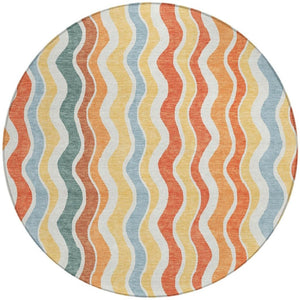 HomeRoots 8' Coral Ivory and Gold Round Rug - Stylish Striped Design for Indoor & Outdoor High-Traffic Areas 660543