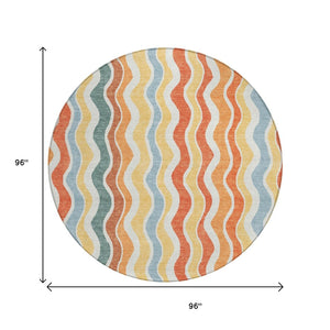 HomeRoots 8' Coral Ivory and Gold Round Rug - Stylish Striped Design for Indoor & Outdoor High-Traffic Areas 660543