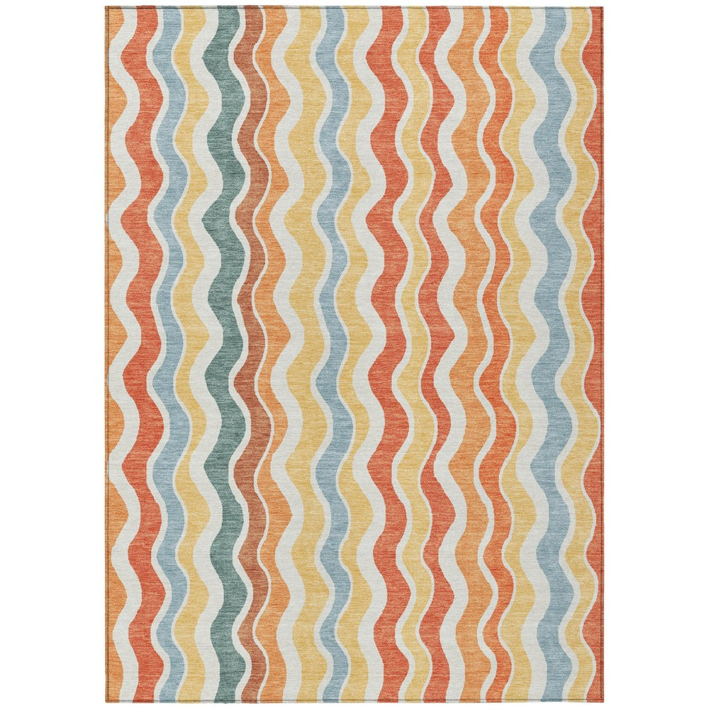 HomeRoots 8' Indoor Outdoor Coral, Ivory & Gold Striped Area Rug – Durable, Washable, Stylish & Stain-Resistant! 660544