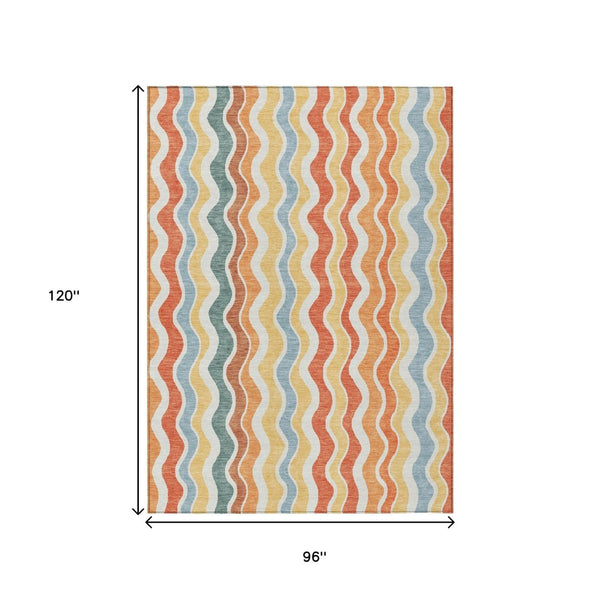 HomeRoots 8' Indoor Outdoor Coral, Ivory & Gold Striped Area Rug – Durable, Washable, Stylish & Stain-Resistant! 660544