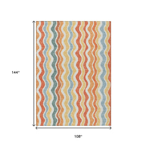 HomeRoots 9' Coral Ivory & Gold Striped Area Rug - Durable, Washable Design for Indoor & Outdoor Spaces! 660545