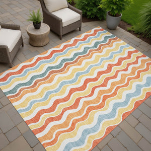 HomeRoots 10' Coral Ivory and Gold Striped Area Rug - Durable, Washable, Indoor/Outdoor, Perfect for High-Traffic Areas 660546