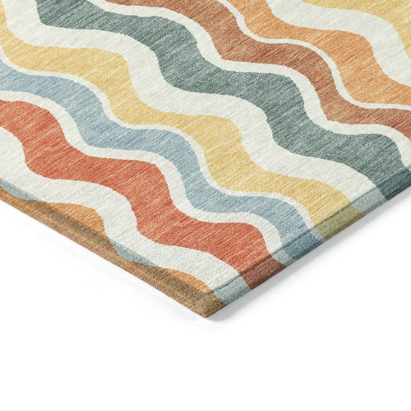HomeRoots 10' Coral Ivory and Gold Striped Area Rug - Durable, Washable, Indoor/Outdoor, Perfect for High-Traffic Areas 660546