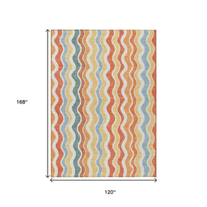 HomeRoots 10' Coral Ivory and Gold Striped Area Rug - Durable, Washable, Indoor/Outdoor, Perfect for High-Traffic Areas 660546