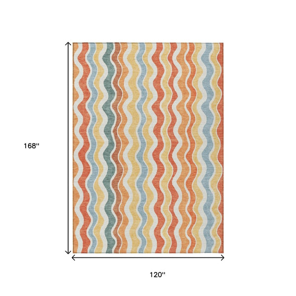 HomeRoots 10' Coral Ivory and Gold Striped Area Rug - Durable, Washable, Indoor/Outdoor, Perfect for High-Traffic Areas 660546