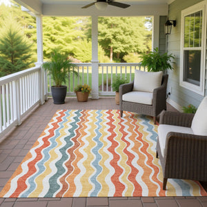 HomeRoots 10' Coral Ivory and Gold Striped Area Rug - Durable, Washable, Indoor/Outdoor, Perfect for High-Traffic Areas 660546