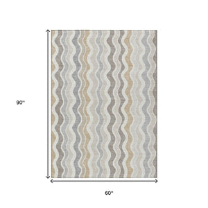 HomeRoots 5' X 8' Washable Ivory Khaki Beige Striped Area Rug - Durable Indoor Outdoor, Stain Resistant & Stylish 660548