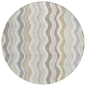 HomeRoots 8' Round Striped Washable Area Rug in Ivory, Khaki & Beige - Durable for Indoor & Outdoor Use! 660549