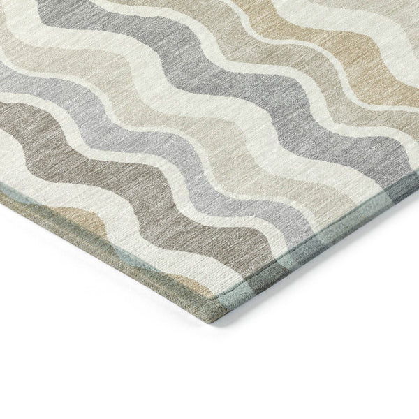 HomeRoots 8' Round Striped Washable Area Rug in Ivory, Khaki & Beige - Durable for Indoor & Outdoor Use! 660549