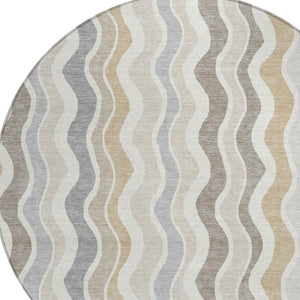 HomeRoots 8' Round Striped Washable Area Rug in Ivory, Khaki & Beige - Durable for Indoor & Outdoor Use! 660549