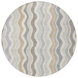 HomeRoots 8' Round Striped Washable Area Rug in Ivory, Khaki & Beige - Durable for Indoor & Outdoor Use! 660549