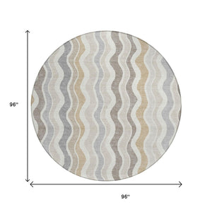 HomeRoots 8' Round Striped Washable Area Rug in Ivory, Khaki & Beige - Durable for Indoor & Outdoor Use! 660549