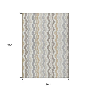 HomeRoots 8' X 10' Striped Washable Area Rug in Ivory, Khaki, and Beige for Indoor/Outdoor Versatility & Durability 660550