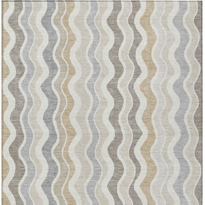 HomeRoots 8' X 10' Striped Washable Area Rug in Ivory, Khaki, and Beige for Indoor/Outdoor Versatility & Durability 660550