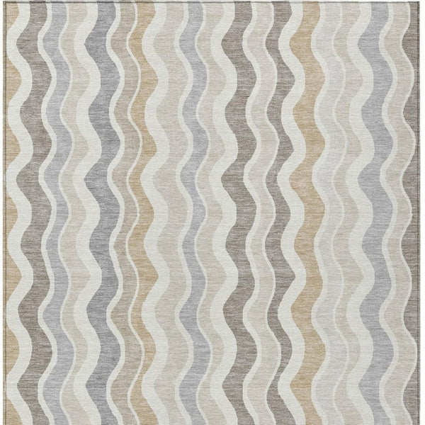 HomeRoots 8' X 10' Striped Washable Area Rug in Ivory, Khaki, and Beige for Indoor/Outdoor Versatility & Durability 660550
