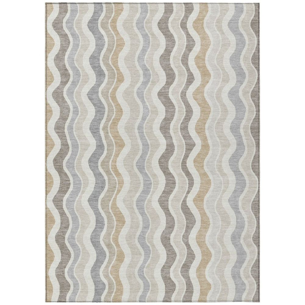 HomeRoots 9' X 12' Striped Indoor Outdoor Area Rug - Durable, Washable, Stylish Ivory Khaki Beige Design! 660551