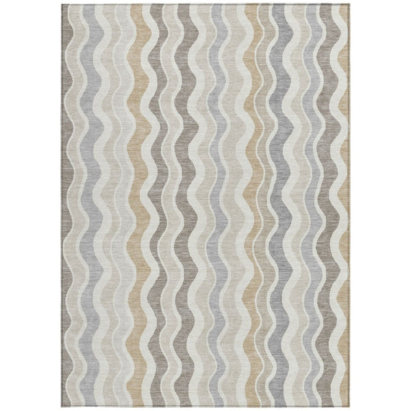 HomeRoots 10' Stylish Indoor/Outdoor Washable Area Rug in Ivory, Khaki & Beige Stripes - Durable, Versatile Design! 660552