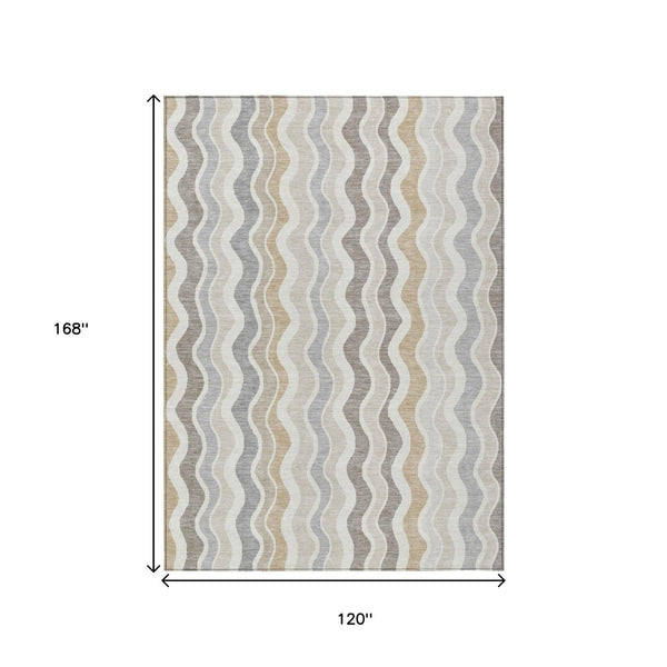 HomeRoots 10' Stylish Indoor/Outdoor Washable Area Rug in Ivory, Khaki & Beige Stripes - Durable, Versatile Design! 660552