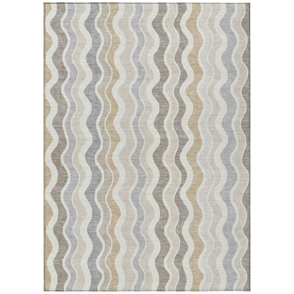 HomeRoots 10' Stylish Indoor/Outdoor Washable Area Rug in Ivory, Khaki & Beige Stripes - Durable, Versatile Design! 660552