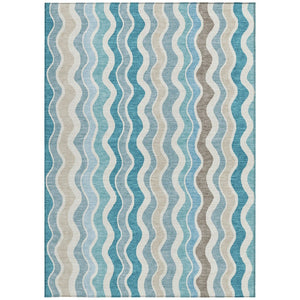 HomeRoots 5' Stylish Teal Blue, Ivory & Beige Striped Washable Area Rug for Indoor/Outdoor Durability & Elegance 660554